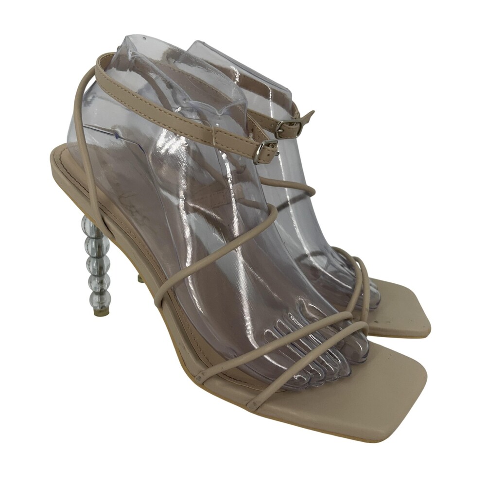 Lulus Shoes Womens Size 8.5 Nude Quinta Strappy Beaded Stiletto Heels Party